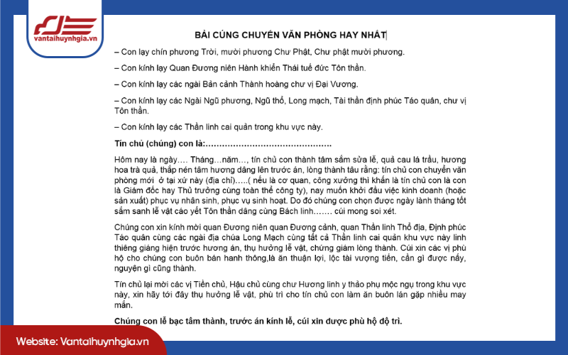 Bài khấn chuyển văn phòng mới chuẩn phong thủy để khai vận thuận lợi